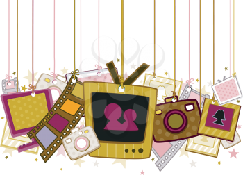 Royalty Free Clipart Image of Entertainment Objects on Strings