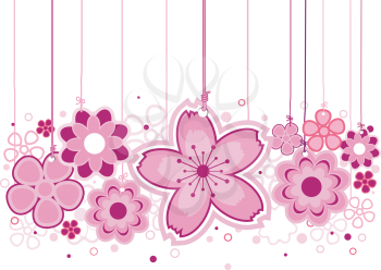 Royalty Free Clipart Image of Pink Flowers on Strings
