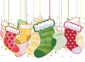 Royalty Free Clipart Image of Hanging Christmas Stockings