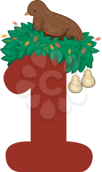 Royalty Free Clipart Image of a Partridge in a Pear Tree on a One