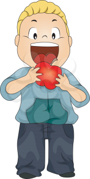 Royalty Free Clipart Image of a Boy Eating an Apple