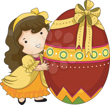 Royalty Free Clipart Image of a Girl With a Big Easter Egg