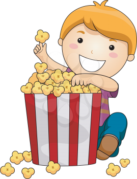 Royalty Free Clipart Image of a Boy With Popcorn