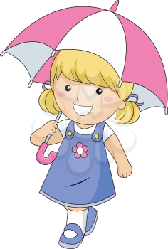 Royalty Free Clipart Image of a Little Girl With an Umbrella