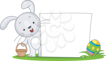 Royalty Free Clipart Image of an Easter Bunny With a Sign
