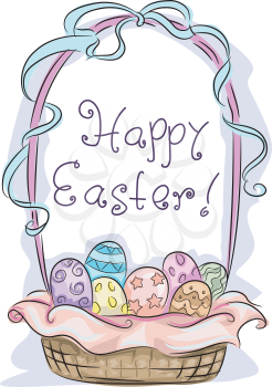 Royalty Free Clipart Image of an Easter Basket Full of Eggs With the Message