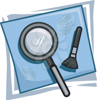 Royalty Free Clipart Image of a Brush and Magnifying Glass