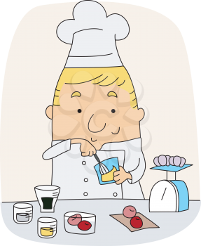 Royalty Free Clipart Image of a Chef at Work