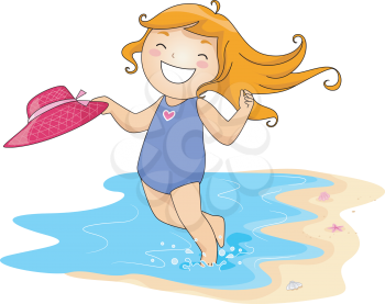 Royalty Free Clipart Image of a Girl Playing at the Beach