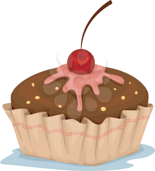 Royalty Free Clipart Image of a Cupcake With a Cherry on Top