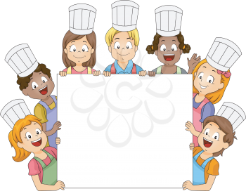 Illustration of Cooking Club Members Holding a Large Board
