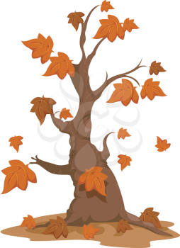 Illustration of an Autumn Tree with Falling Leaves