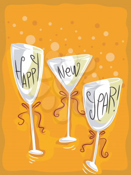 Illustration of Wineglasses with a New Year Theme
