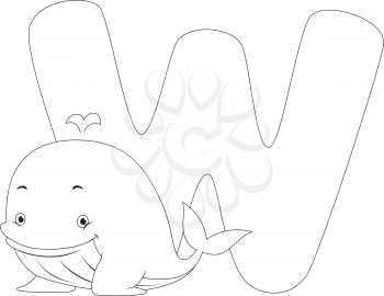Coloring Page Illustration Featuring a Whale