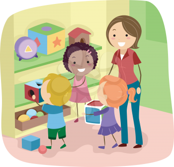 Illustration of Preschool Kids organizing their toys