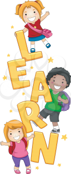 Illustration of Kids Posing with the Word Learn