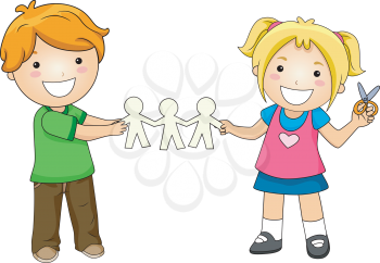 Illustration of Kids Playing with Paper Dolls