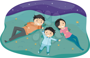 Illustration of a Family Stargazing