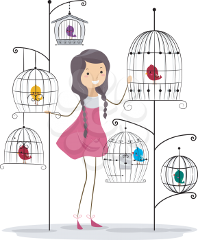 Illustration of a Girl Surrounded by Birds