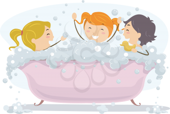 Illustration of Kids Celebrating Bubble Bath Day