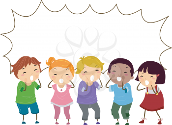 Illustration of Shouting Stickman Kids with Blank Speech Bubble