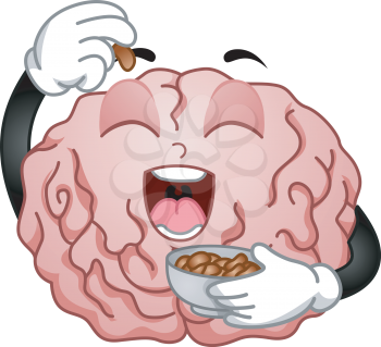 Illustration of Brain Mascot Eating Peanuts