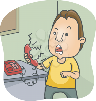 Illustration of a Man Holding a Phone with an Irate Caller on the Line