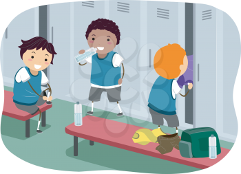 Stickman Illustration Featuring Boys Hanging Out in the Locker Room