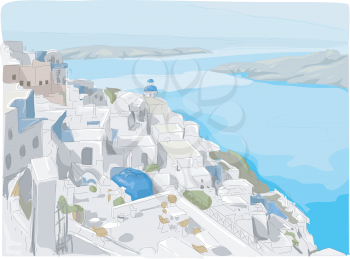 Illustration Featuring a View of Santorini Island in Greece