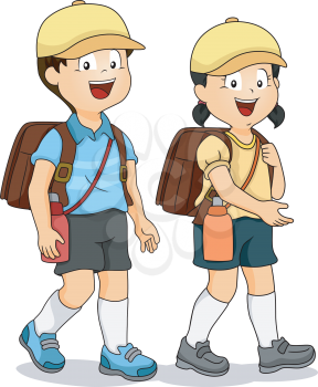 Illustration of Asian Students Walking on the Student Sidewalk