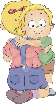 Illustration of a Pair of Siblings Giving Each Other a Hug
