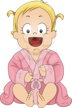 Illustration of a Cute Little Girl Wearing a Pink Bathrobe