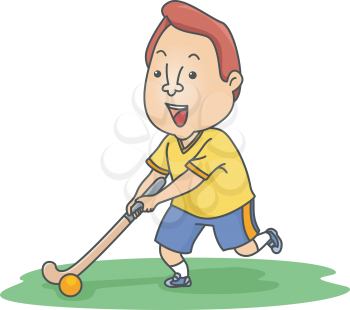 Illustration of a Field Hockey Player Moving a Ball Across a Field
