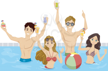 Illustration of a Group of Teenagers Having a Pool Party