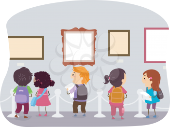 Illustration of Kids Looking at the Displays in an Art Museum