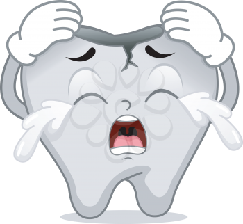 Mascot Illustration Featuring a Cracked Tooth Crying in Pain