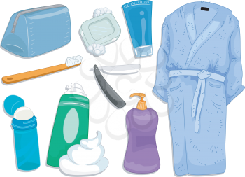 Illustration Featuring Different Items and Toiletries Commonly Used When Taking a Bath