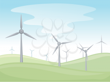 Illustration of a Valley Full of Windmills
