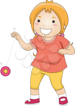 Illustration of a Little Girl Happily Playing with a Yoyo