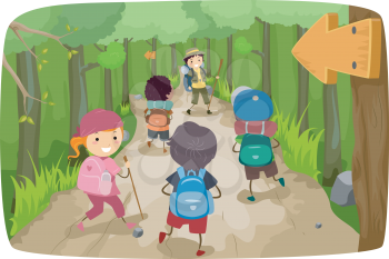 Illustration of Little Kids on a Hiking Trip