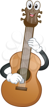 Mascot Illustration of an Acoustic Guitar Plucking its Strings