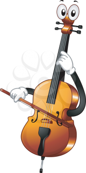 Mascot Illustration Featuring a Cello Fiddling with its Strings