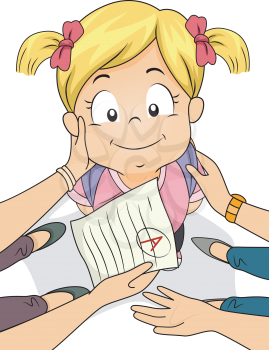 Illustration Featuring a Pair of Parents Congratulating a Kid for Her Grade in Class