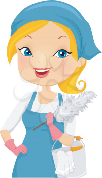 Illustration of a Girl Providing Housecleaning Service