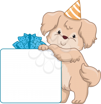 Board Illustration Featuring a Dog Leaning Against a Gift Box