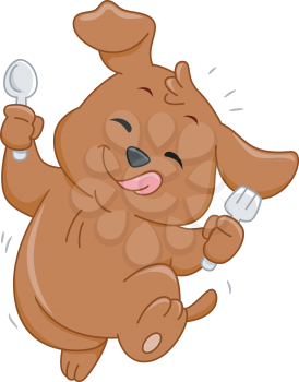 Mascot Illustration Featuring a Hungry Dog Holding a Spoon and Fork