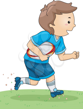 Illustration of a Boy Dressed in Rugby Gear Running Across a Field