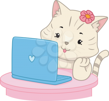 Illustration of a Cat Doing an Online Search