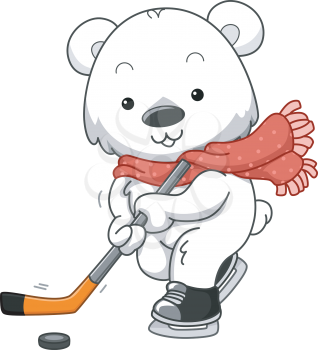 Polar Bear Ice Hockey/Illustration Featuring a Polar Bear Playing Ice Hockey