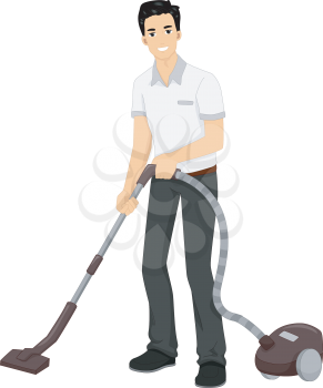 Illustration Featuring a Man Using a Vacuum Cleaner